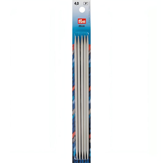 Prym Aluminium Double Pointed & Glove Knitting Pins - 5 x Pearl Grey 20cm (4mm)