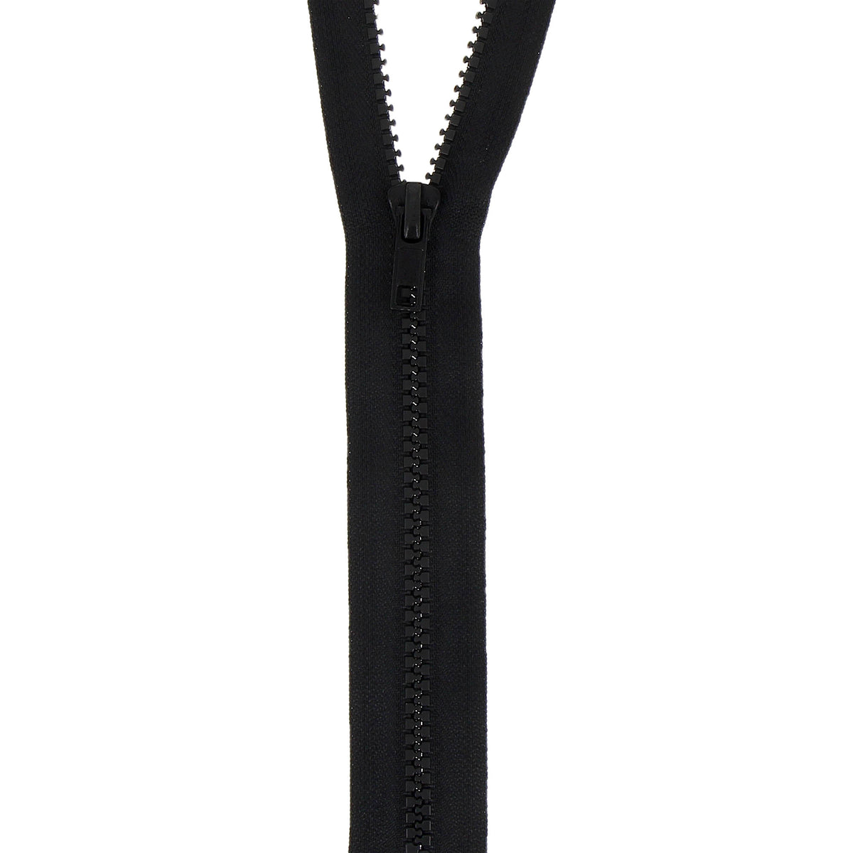 Black chunky open-end zip with plastic teeth, 50cm long
