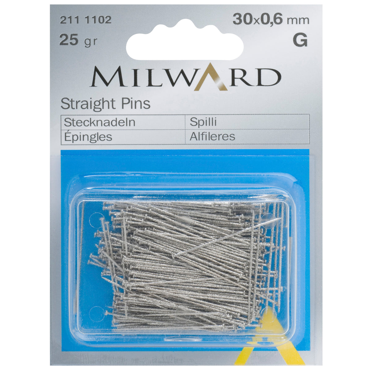 Box of Milward silver straight pins 30mm