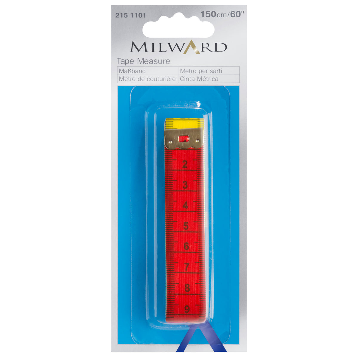 Rolled flexible tape measure with metric and imperial markings