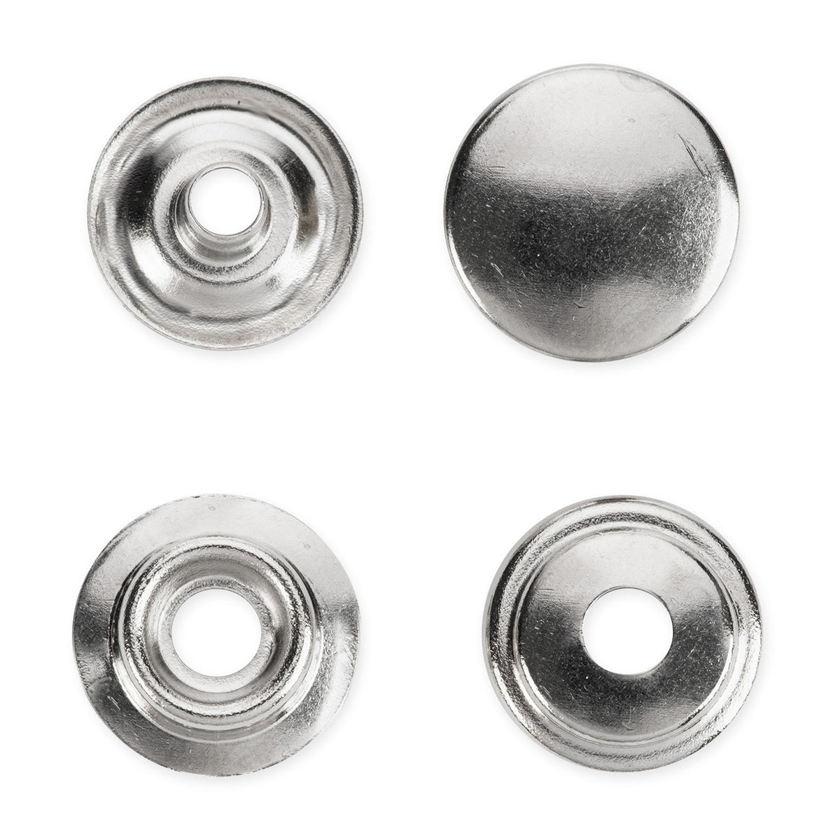 Milward 15mm silver yacht & caravan press fasteners on a card with fixing tool