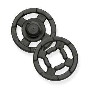 Pack of 15 black plastic sew-on snap fasteners, 13mm on a Milward card