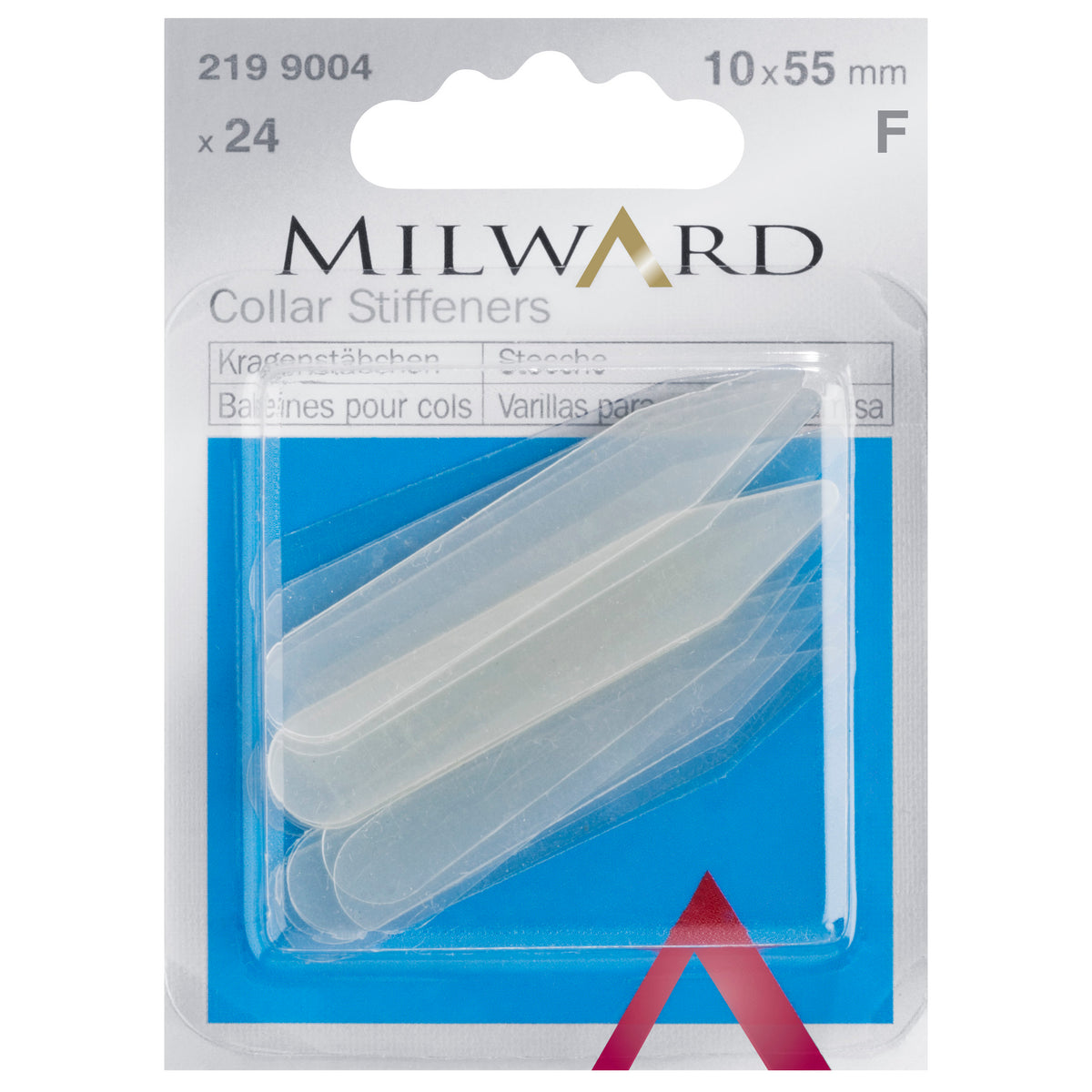 Pack of clear plastic collar stiffeners