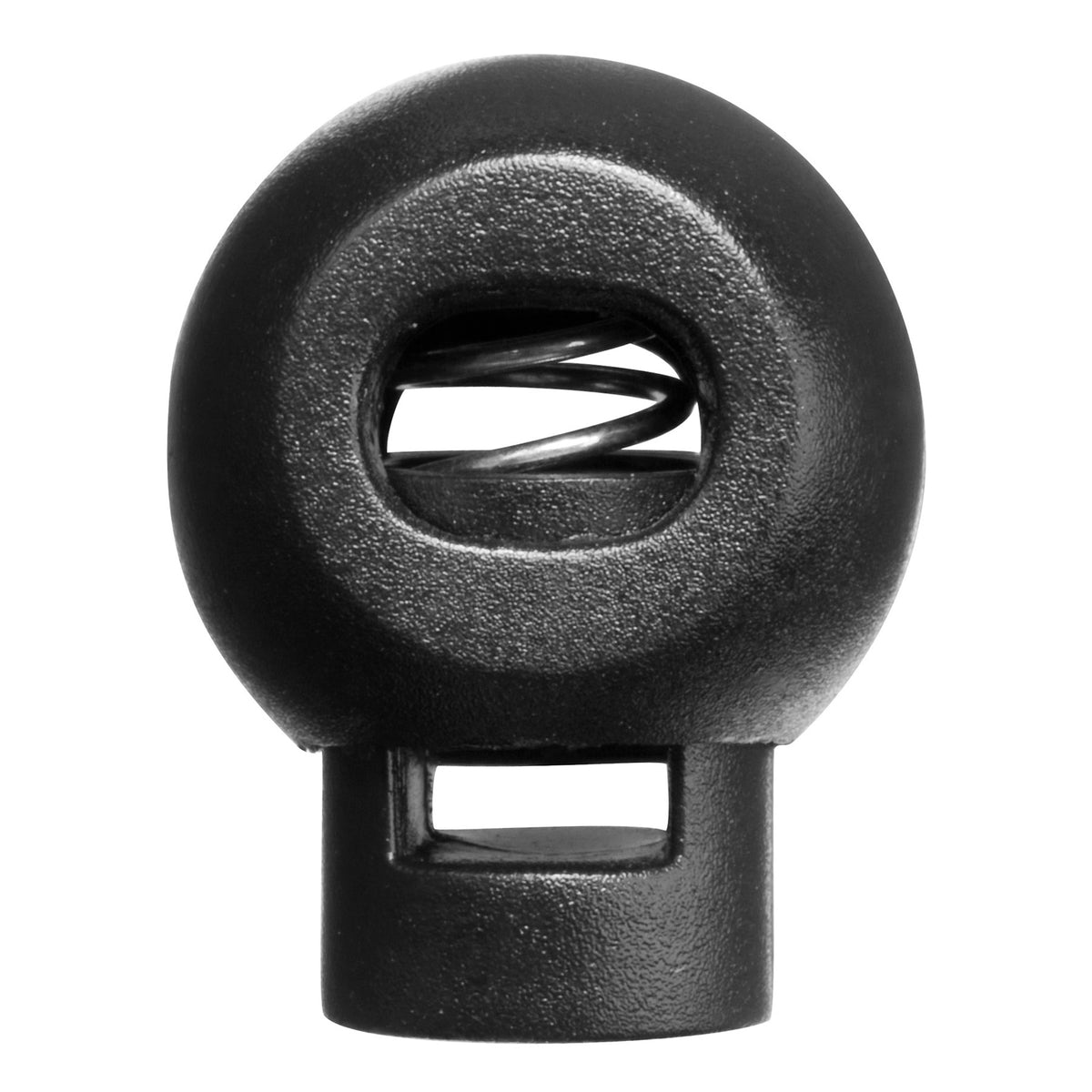 Two black plastic cord toggles