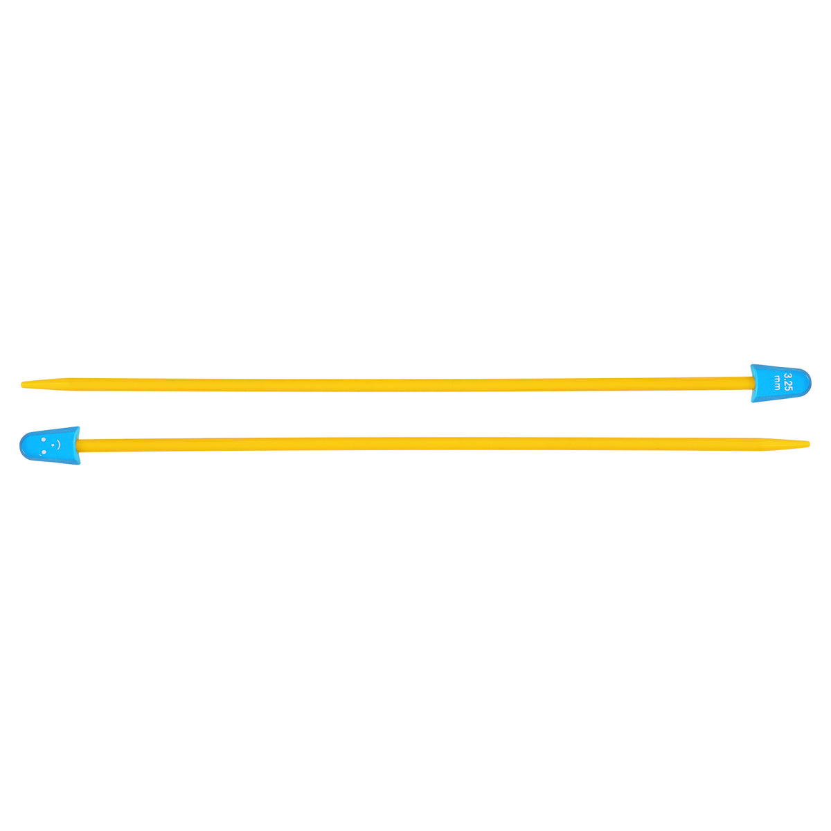 Pair of red and yellow Milward children's knitting needles, 3.25mm