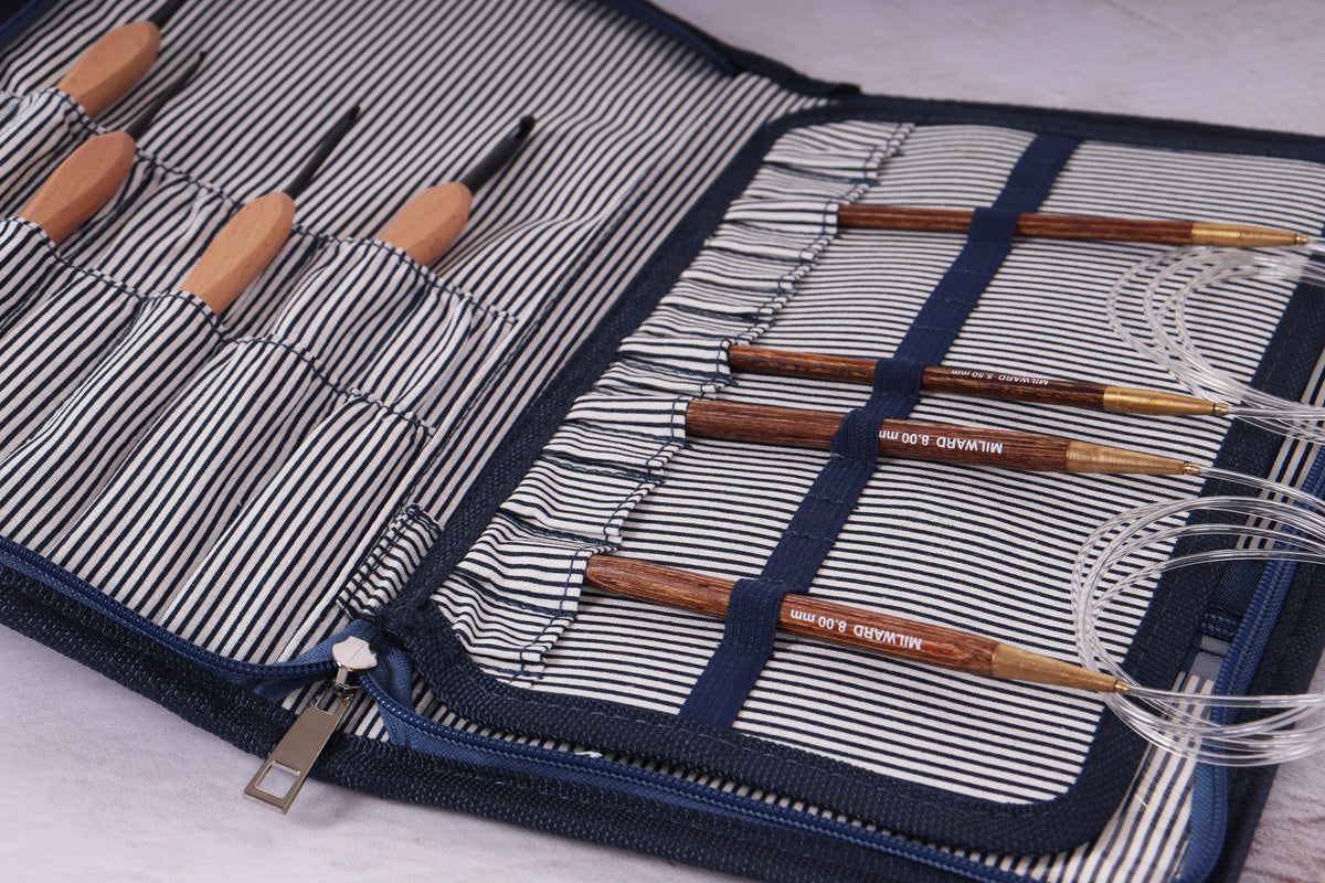 Milward denim zip-up interchangeable knitting needle case