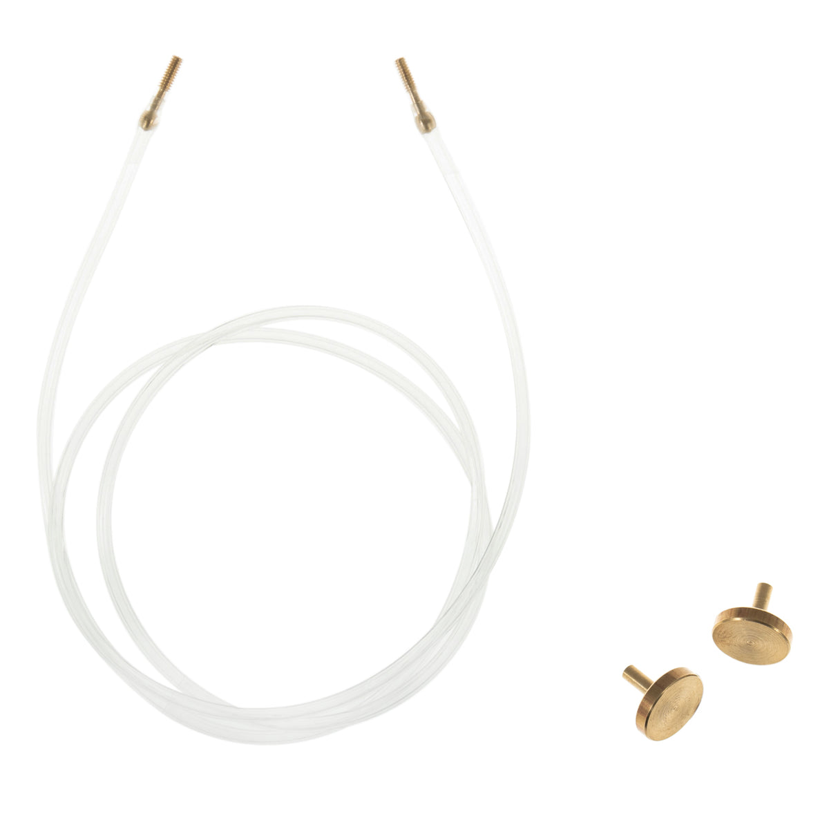 Milward 80cm clear interchangeable knitting needle cable with brass end knobs