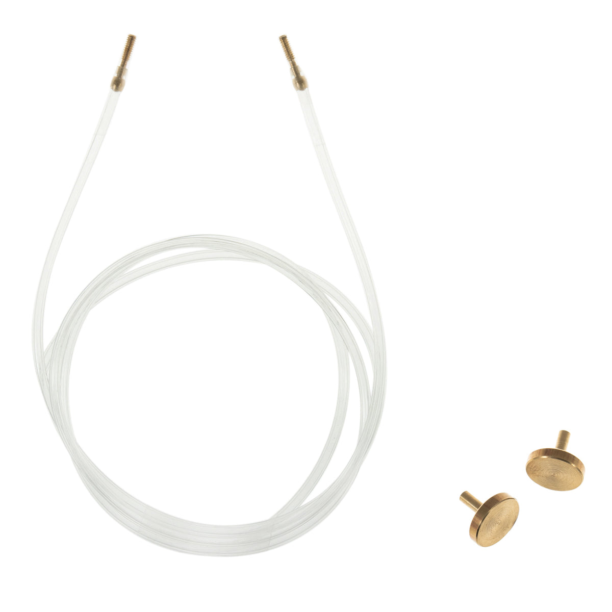 Milward 100cm clear interchangeable knitting needle cable with brass end knobs