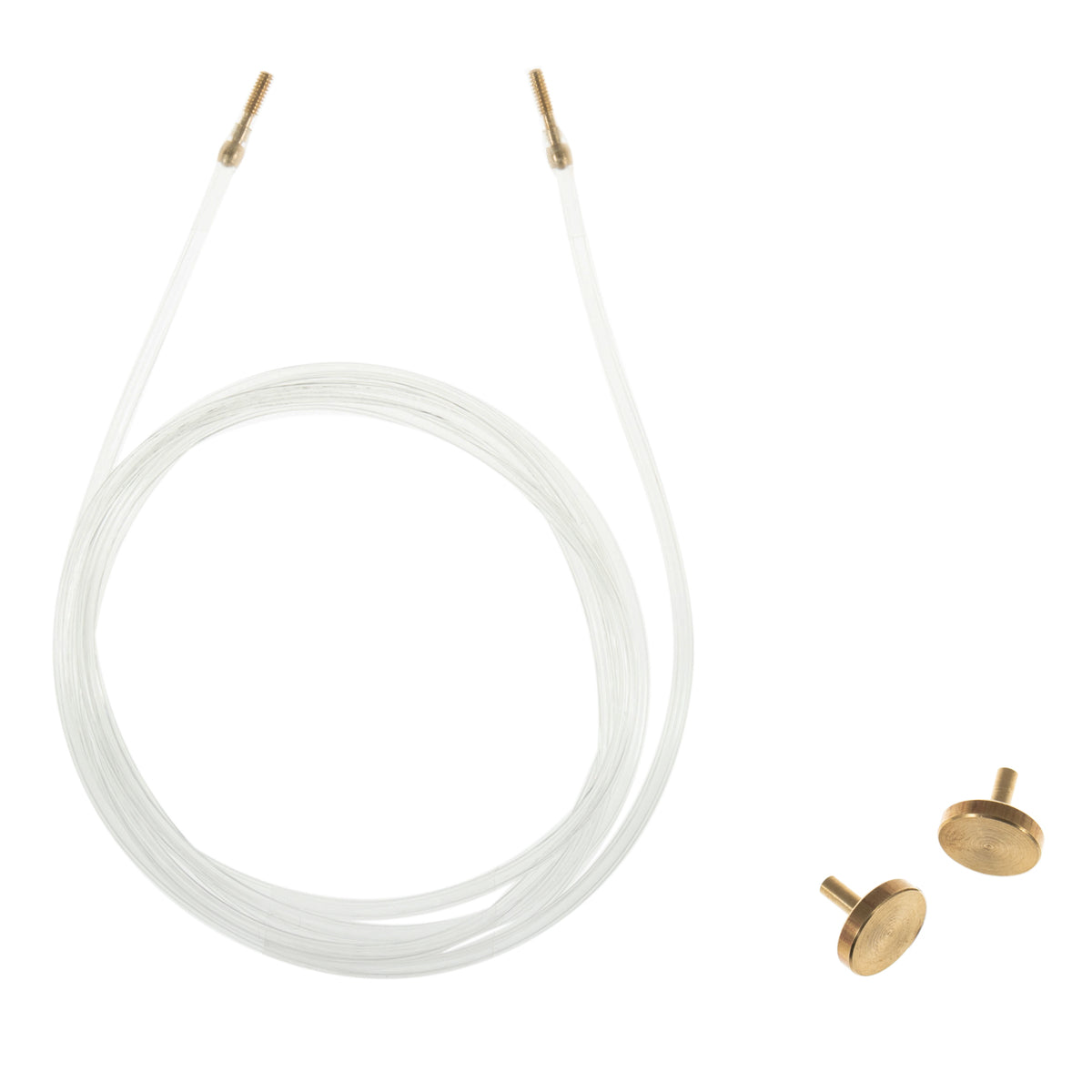 Milward 120cm clear interchangeable knitting needle cable with brass end knobs