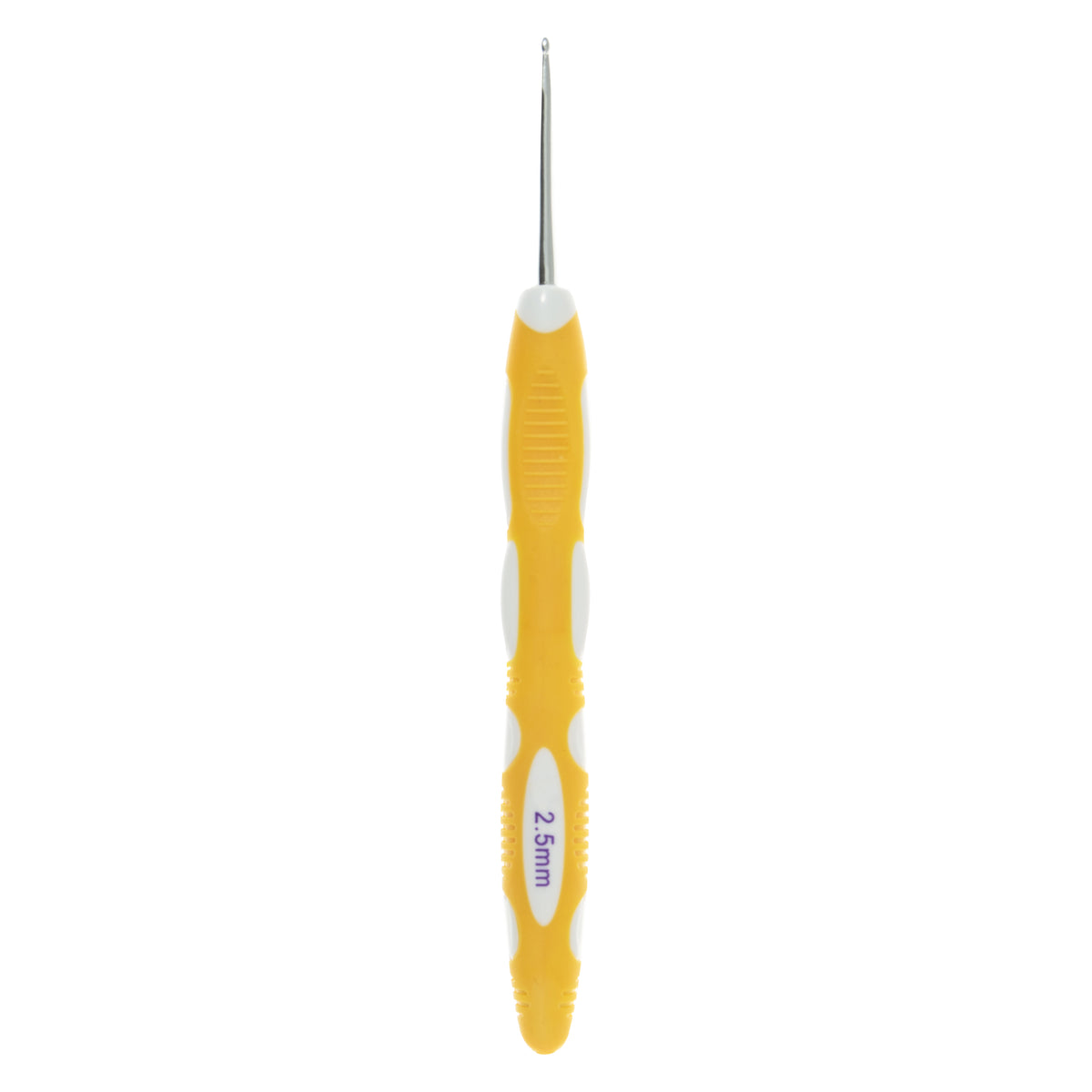 Milward 2.5mm aluminium crochet hook with colourful soft grip handle