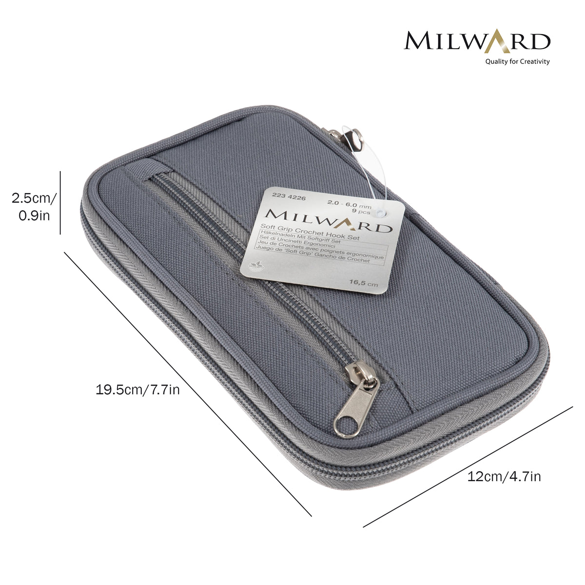 Milward soft grip crochet hook set in a zipped fabric case