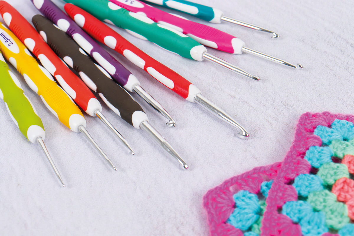 Milward set of nine colourful soft grip crochet hooks