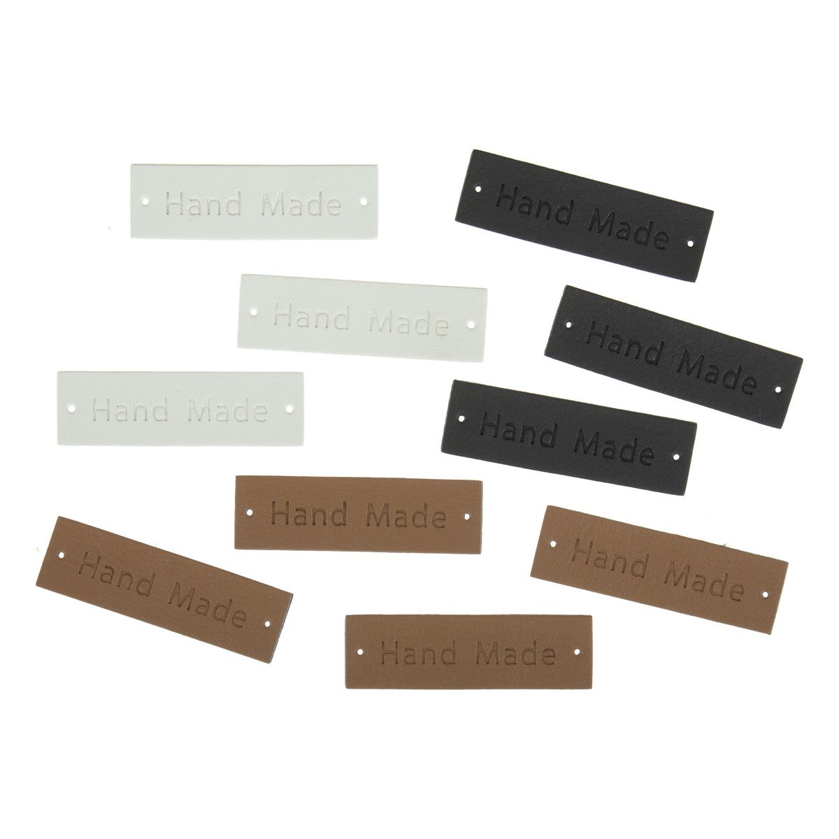 Milward PU leather sew-on labels in grey, brown and white