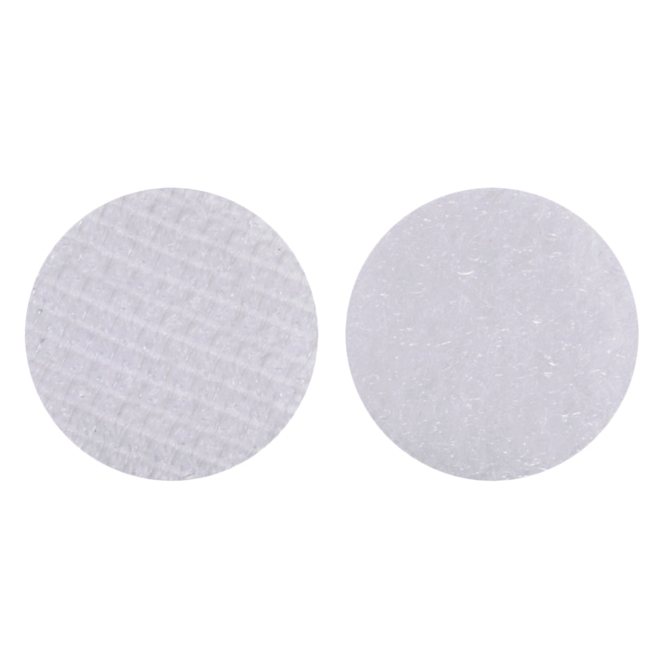 Box of 16 white round stick-on hook and loop coins