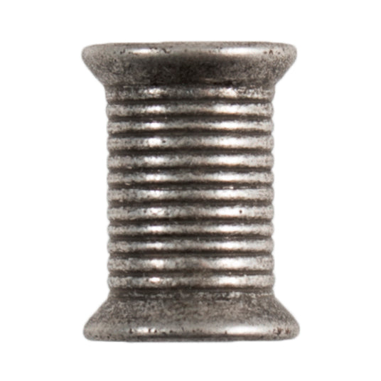 Antique silver button shaped like a cotton reel