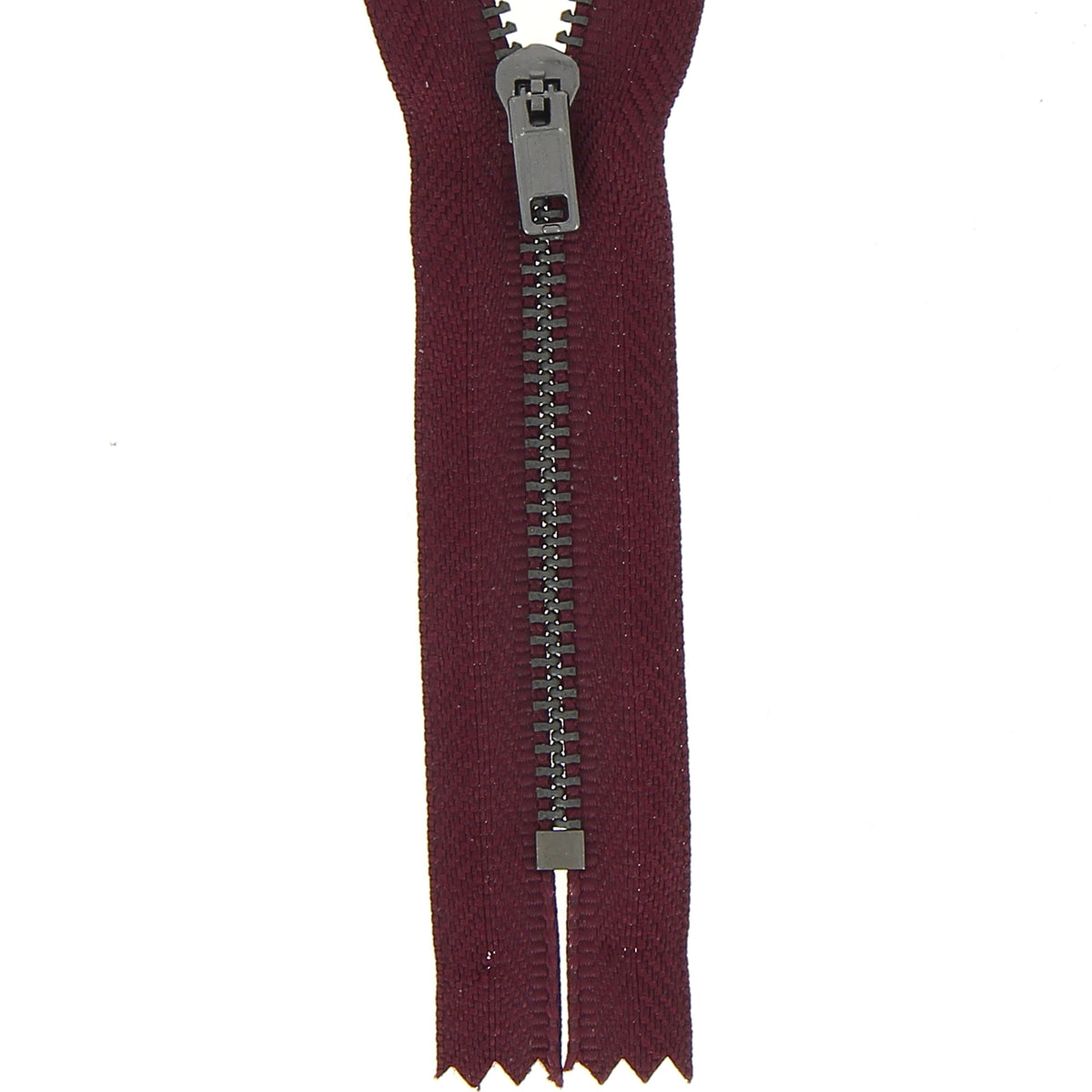 Milward burgundy metal trouser zip, 18cm closed end