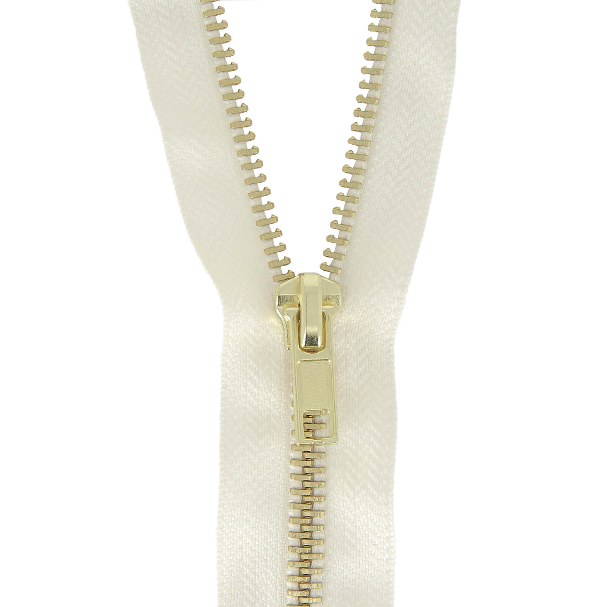 Cream Milward open-end jacket zip with brass metal teeth