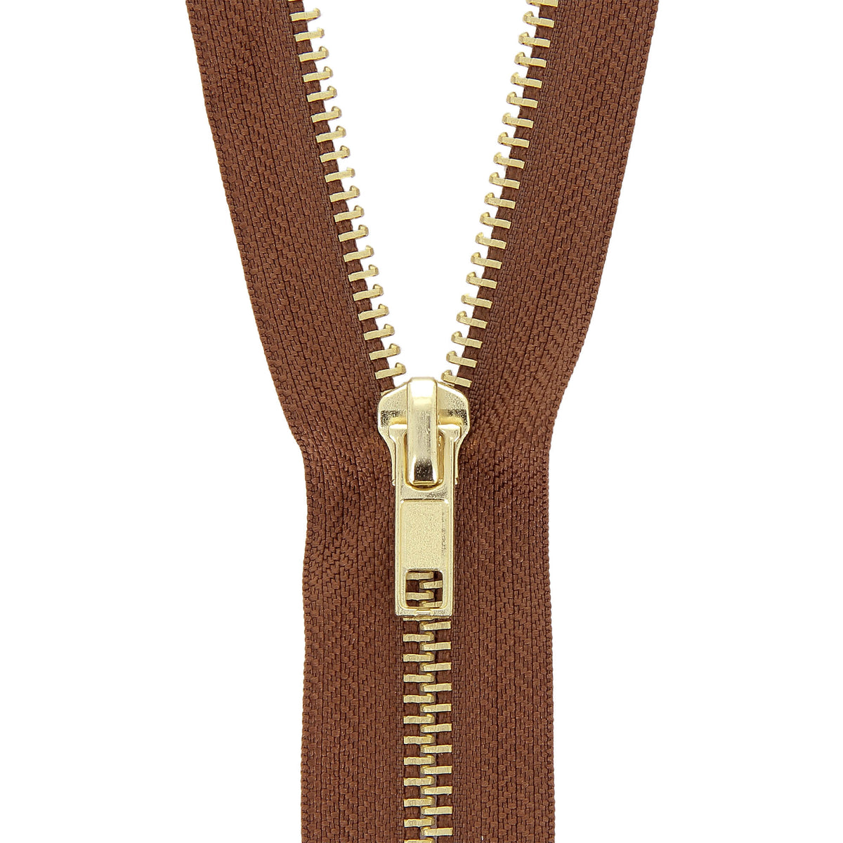 Milward mid brown open-end brass jacket zip, 35cm