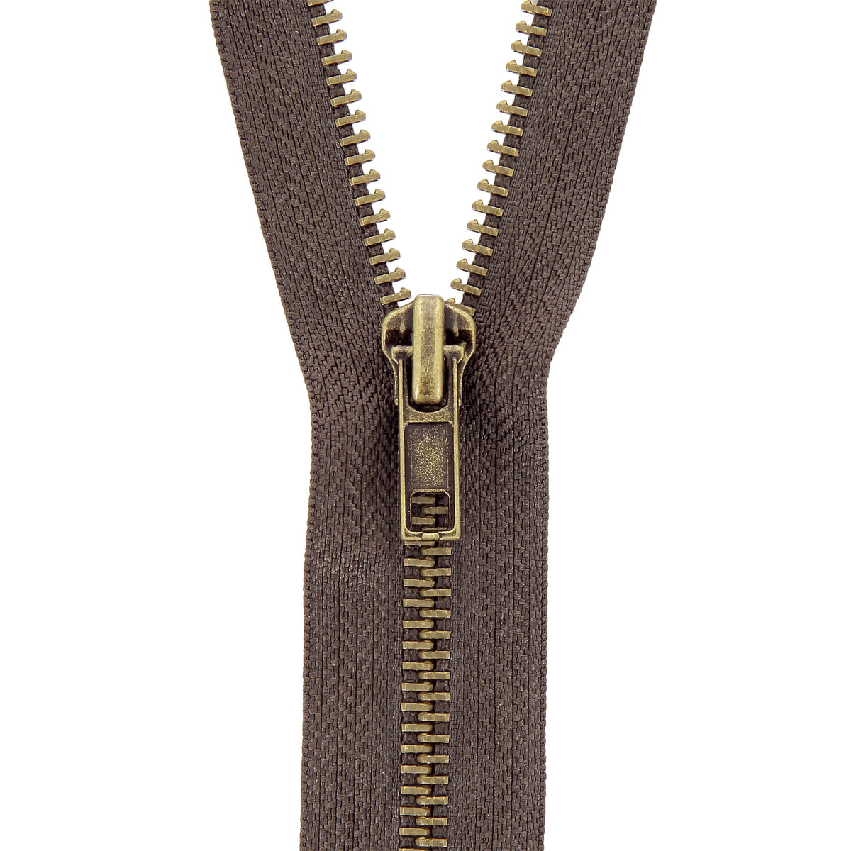 Milward dark brown open-end brass jacket zip, 45cm