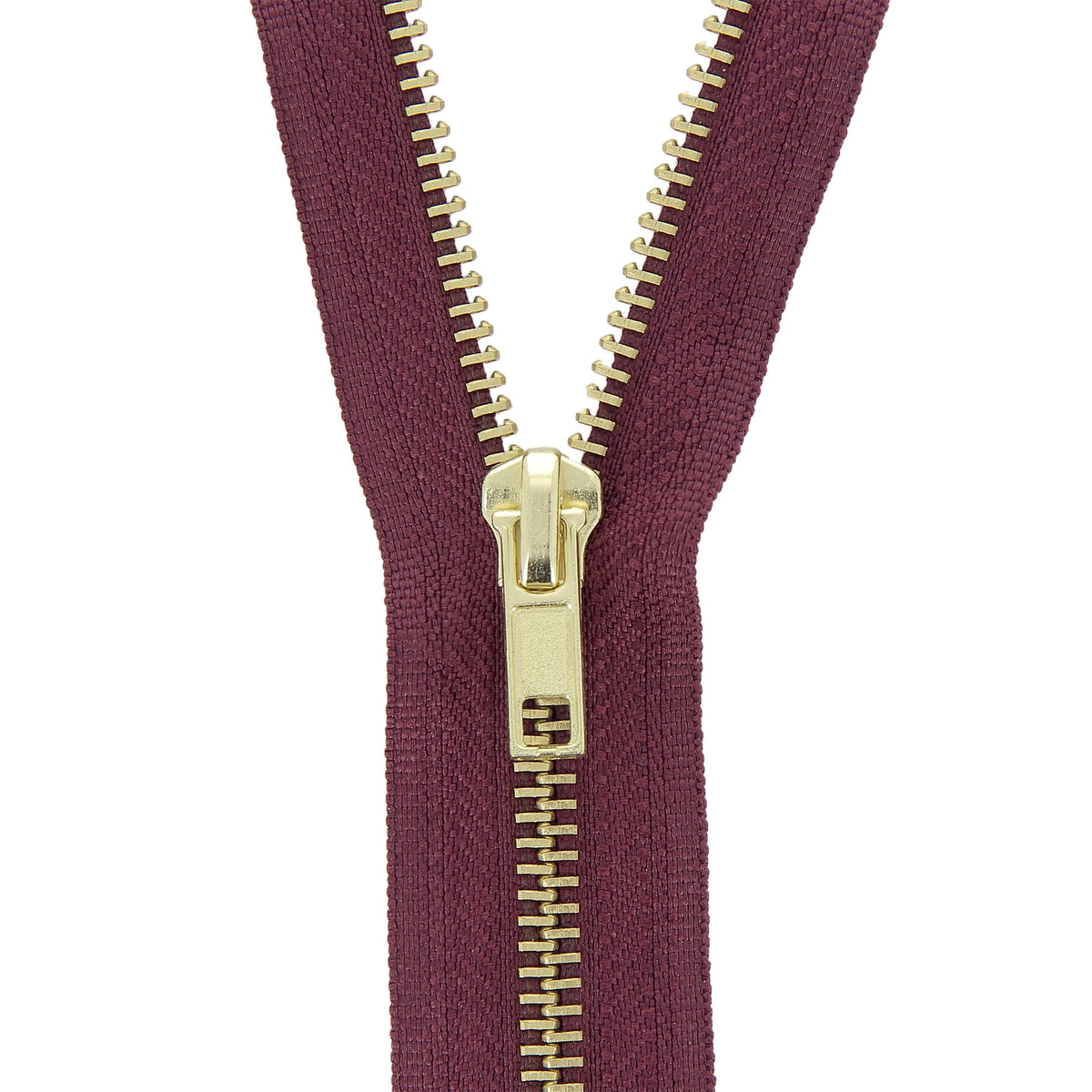 Milward burgundy open-end brass jacket zip, 55cm