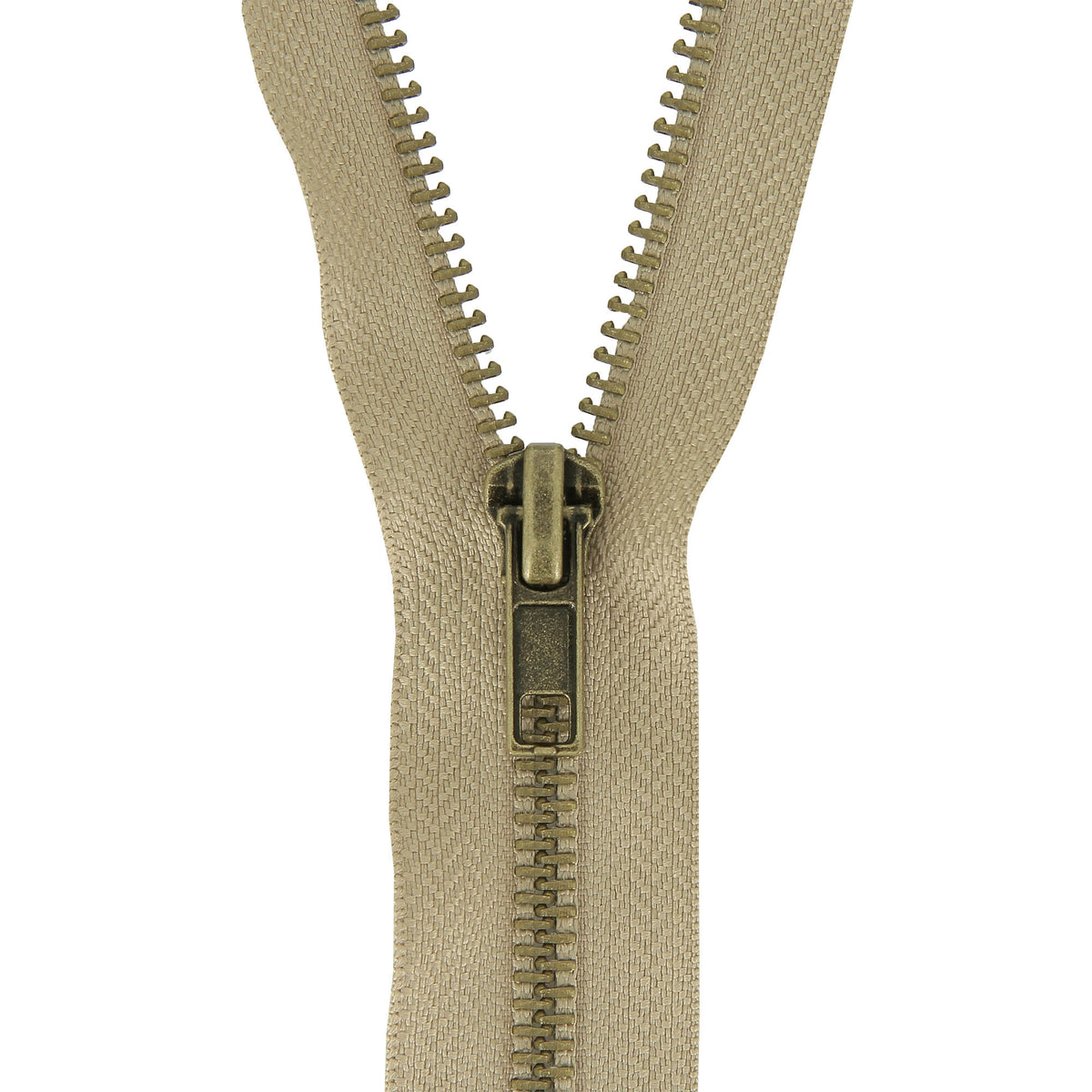 Milward fawn open-end brass jacket zip, 65cm