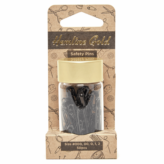 Black Premium Safety Pins x 50 Assorted Sizes *Hemline Gold Edition*