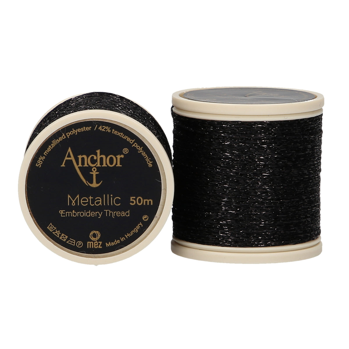 Spool of black Anchor metallic embroidery thread