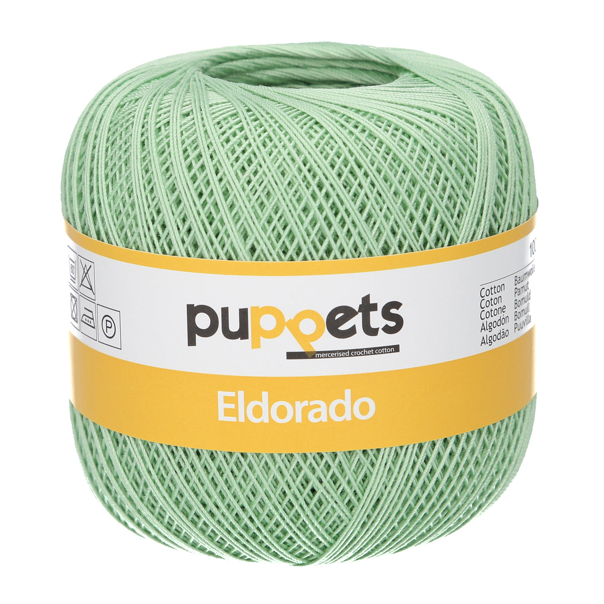 Ball of Puppets Eldorado cotton crochet yarn in pale green