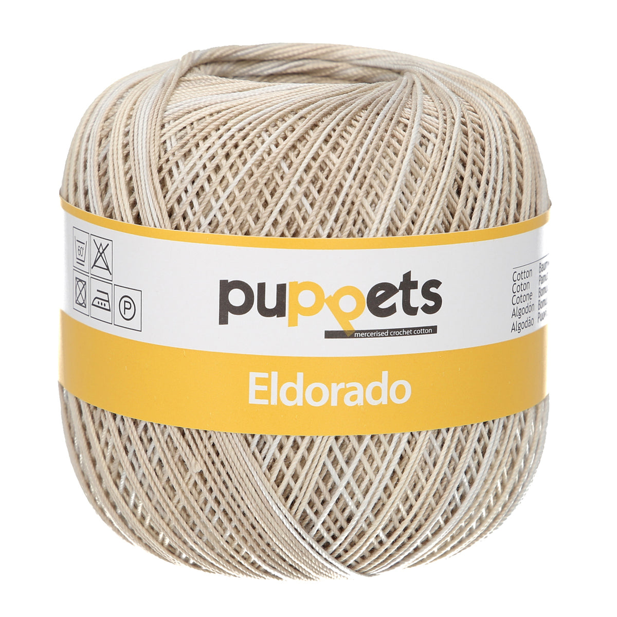 Ball of Puppets Eldorado variegated cotton crochet yarn in cream