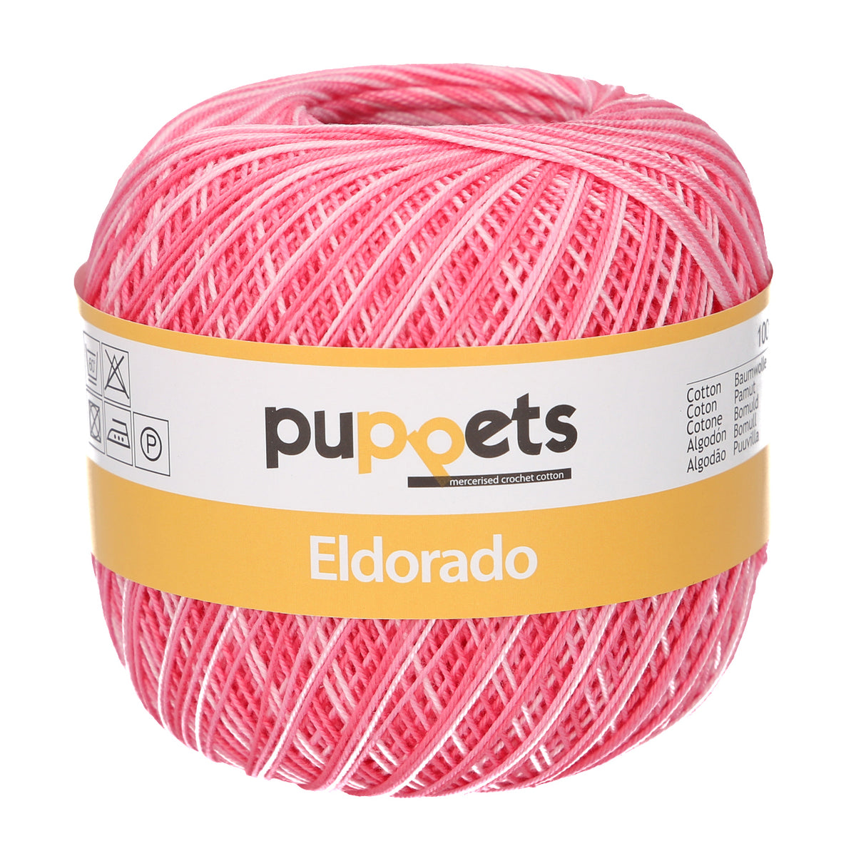 Ball of Puppets Eldorado variegated cotton crochet yarn in dark pink