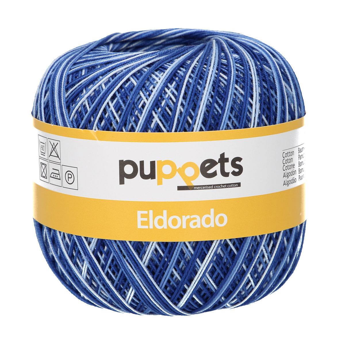 Ball of Puppets Eldorado variegated cotton crochet yarn in dark blue