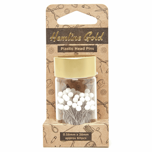Hemline Gold 75 White Plastic Head Nickel Sewing Pins 38mm