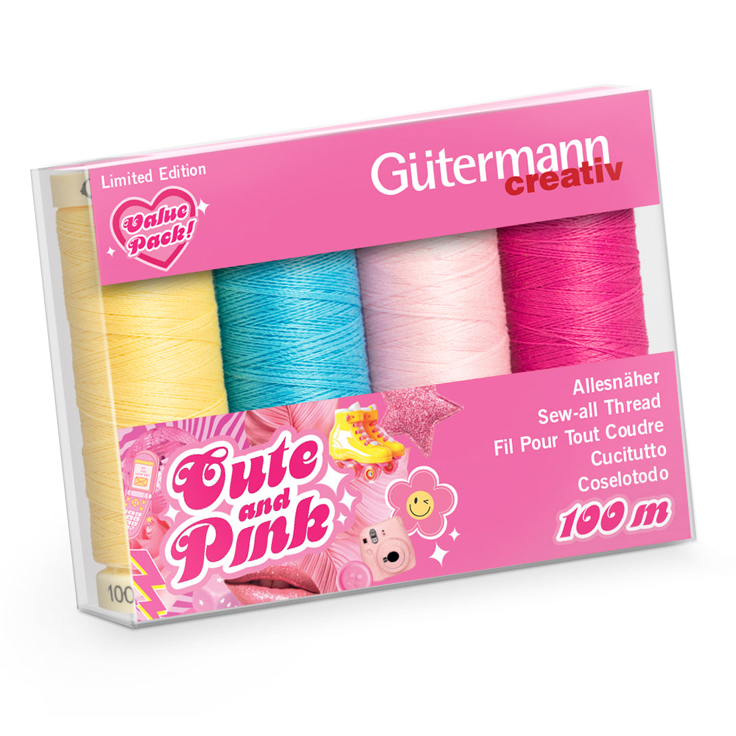 Gutermann Cute and Pink thread set with four Sew-All spools in a box