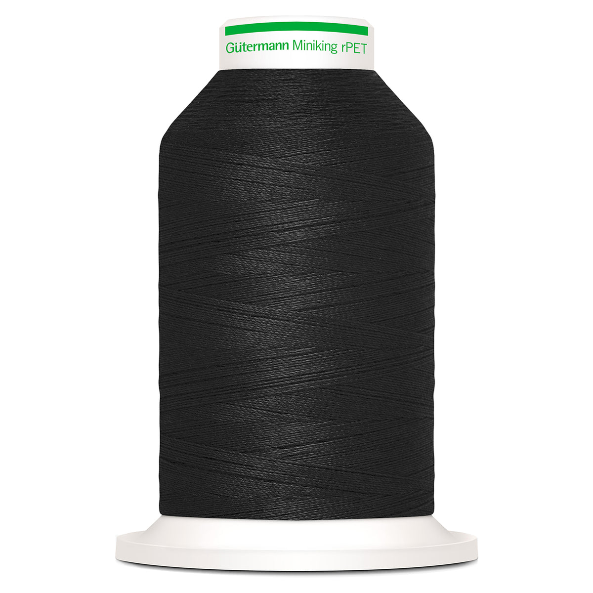 Spool of black Gutermann Miniking recycled overlocker thread