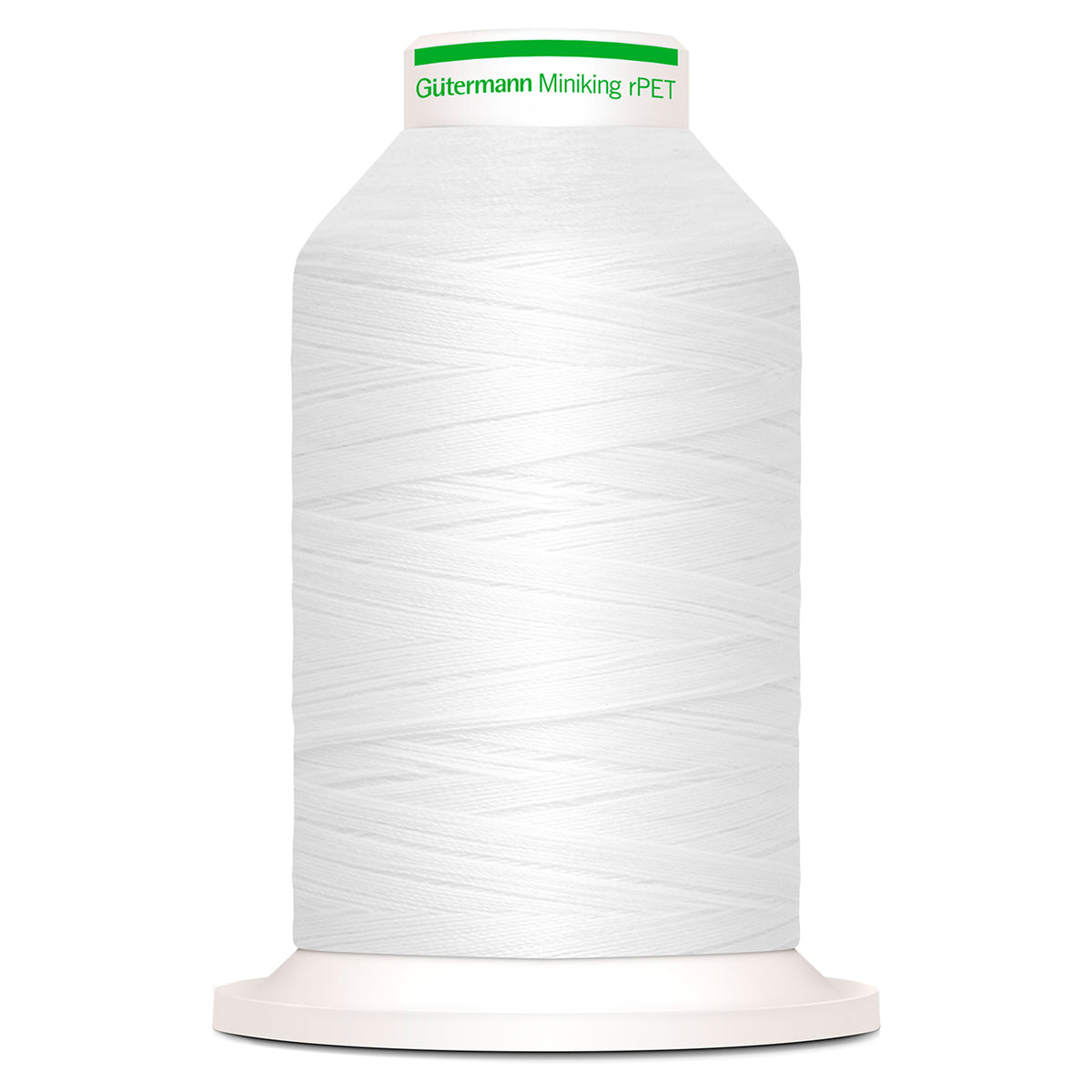Spool of white Gutermann Miniking recycled overlocker thread