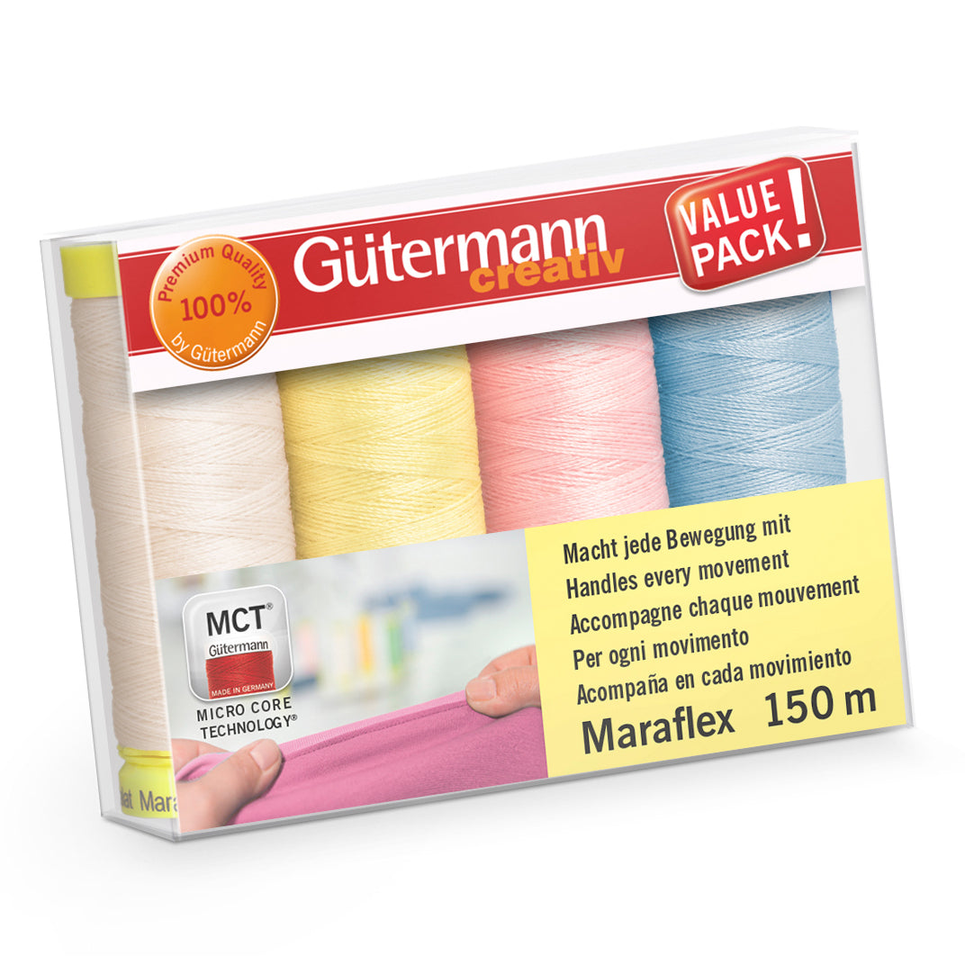 Gutermann Maraflex thread set with four pastel spools in a box