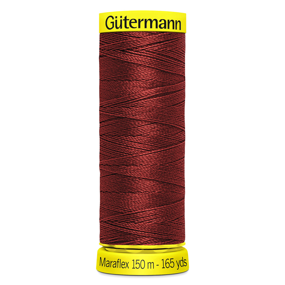 Spool of dark red Gutermann Maraflex elastic sewing thread