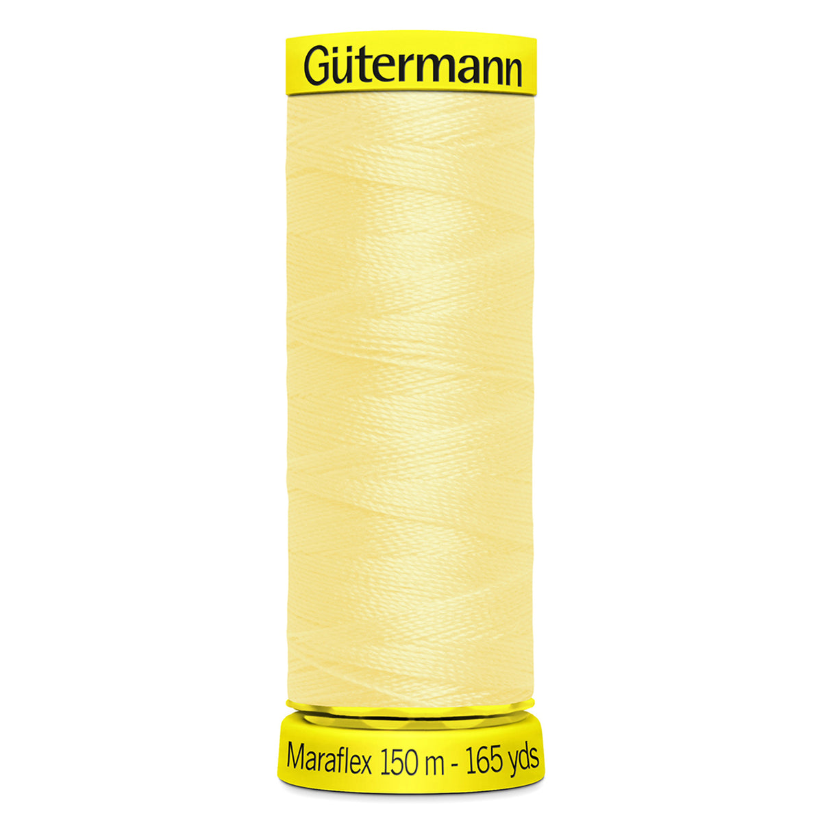 Spool of primrose yellow Gutermann Maraflex elastic sewing thread