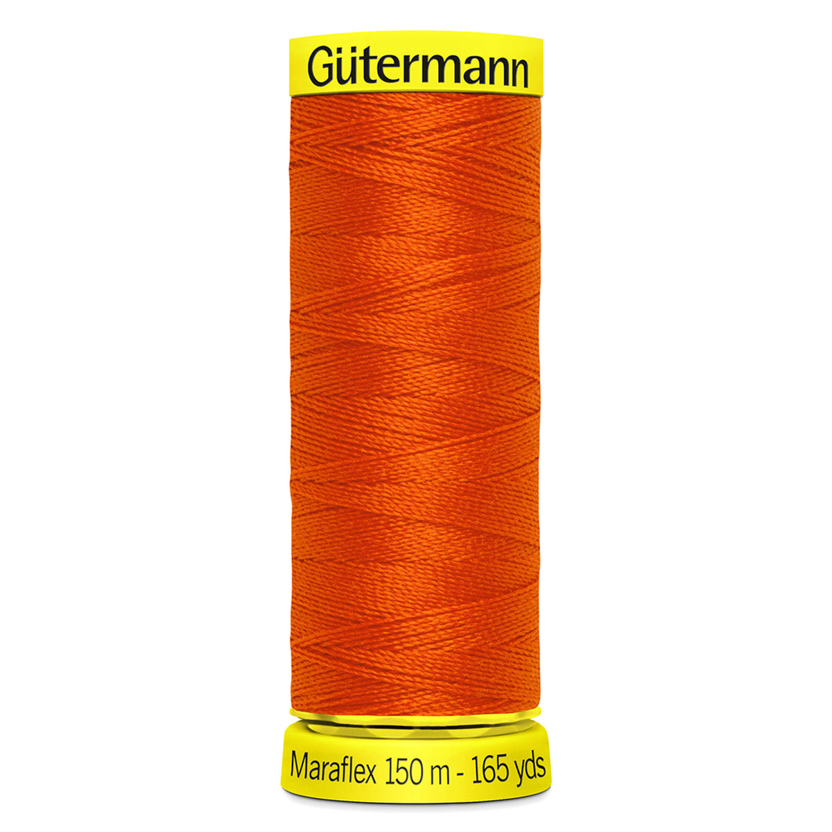 Spool of dark orange Gutermann Maraflex elastic sewing thread