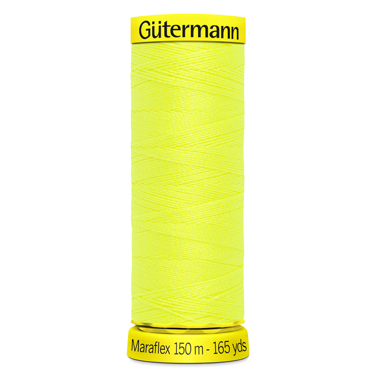 Spool of neon yellow Gutermann Maraflex elastic sewing thread