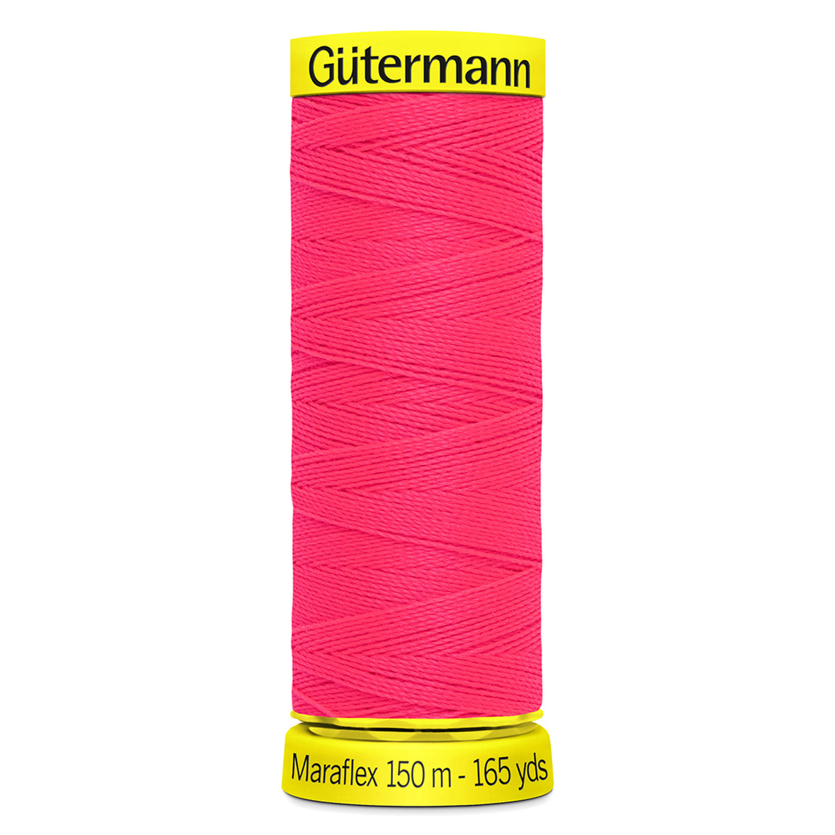 Spool of neon pink Gutermann Maraflex elastic sewing thread