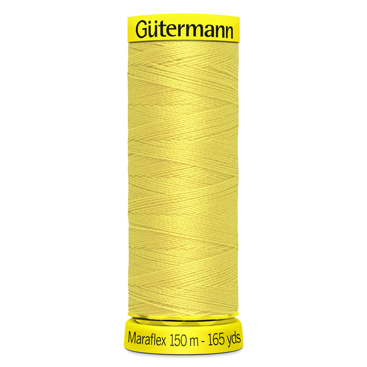 Spool of yellow Gutermann Maraflex elastic sewing thread