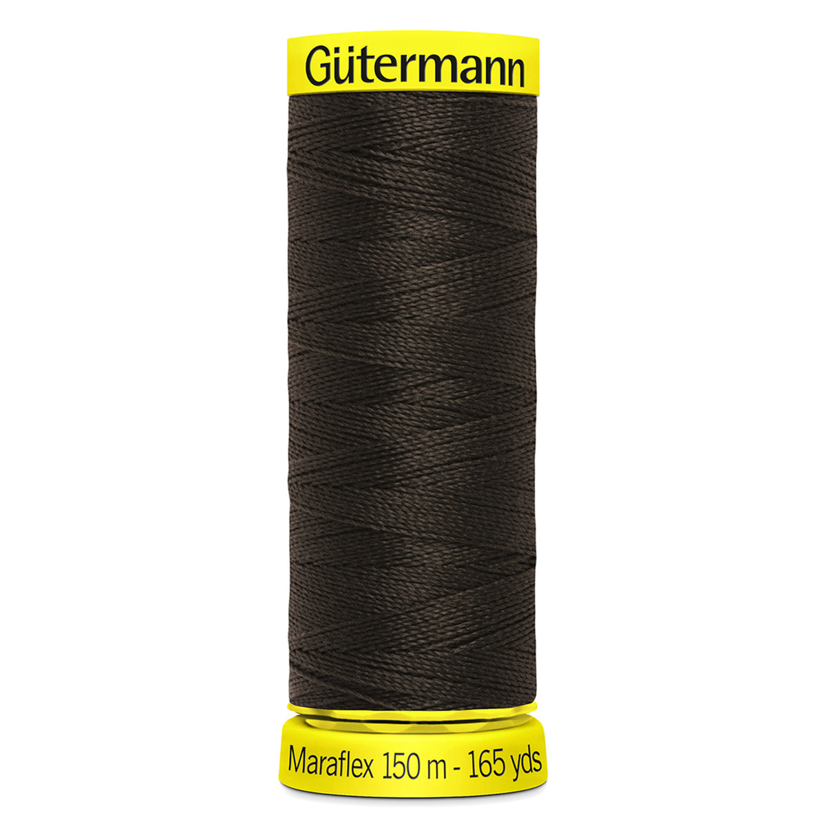 Spool of dark brown Gutermann Maraflex elastic sewing thread