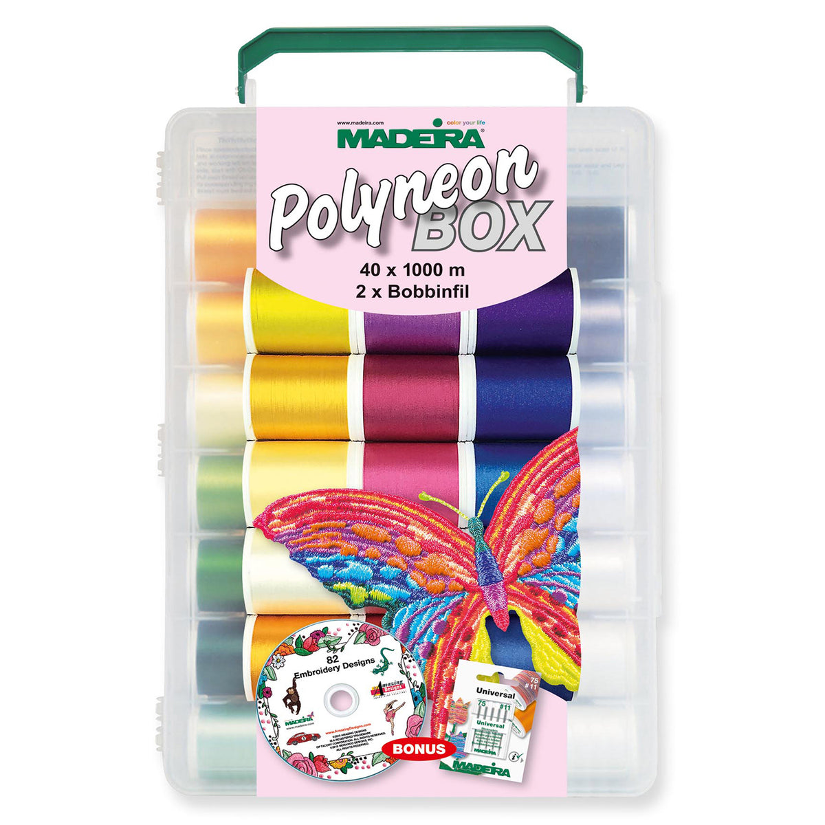 Madeira Softbox of Polyneon 1000m embroidery thread spools