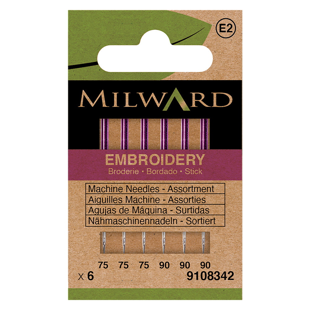 Pack of Milward embroidery machine needles in mixed sizes