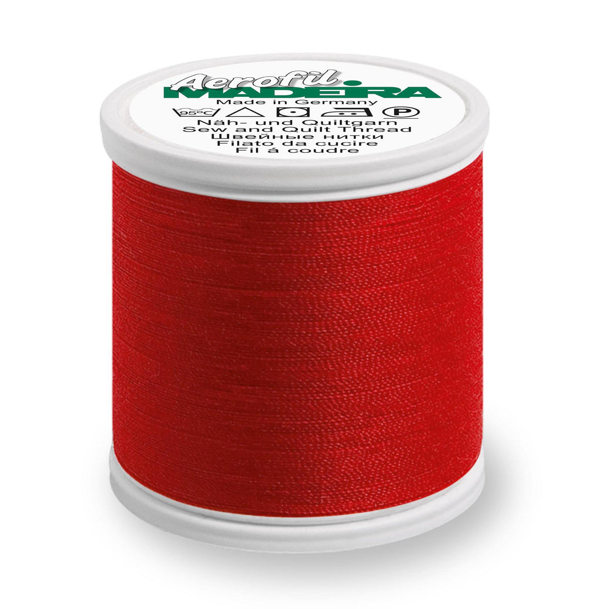 Spool of Madeira Aerofil sewing thread in Red