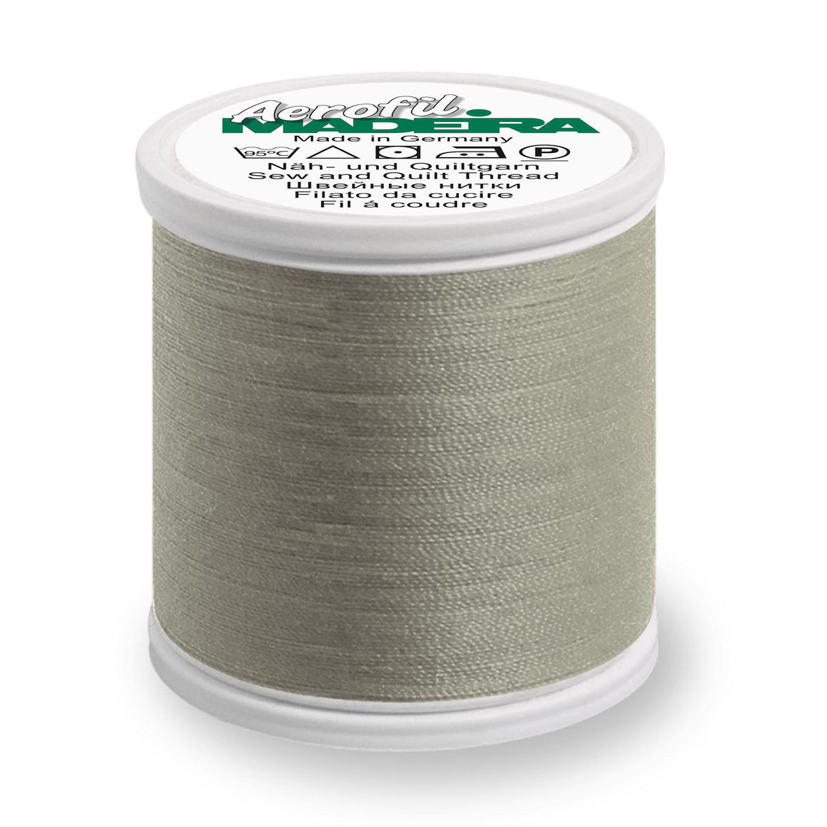 Spool of Madeira Aerofil sewing thread in Titanium
