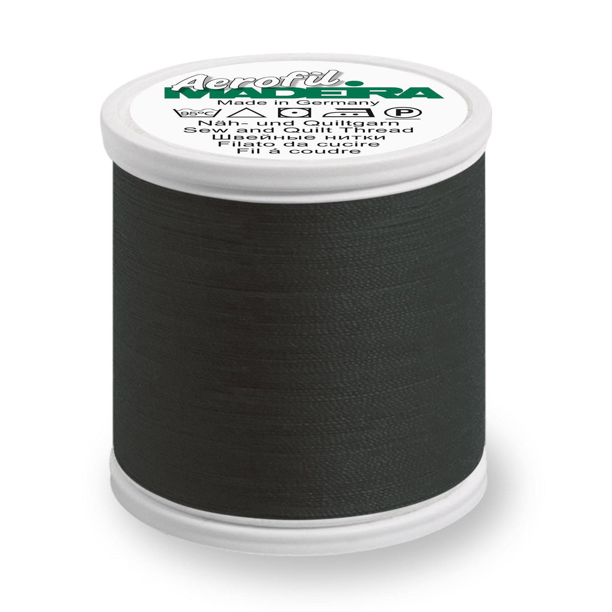 Spool of Madeira Aerofil sewing thread in blue black