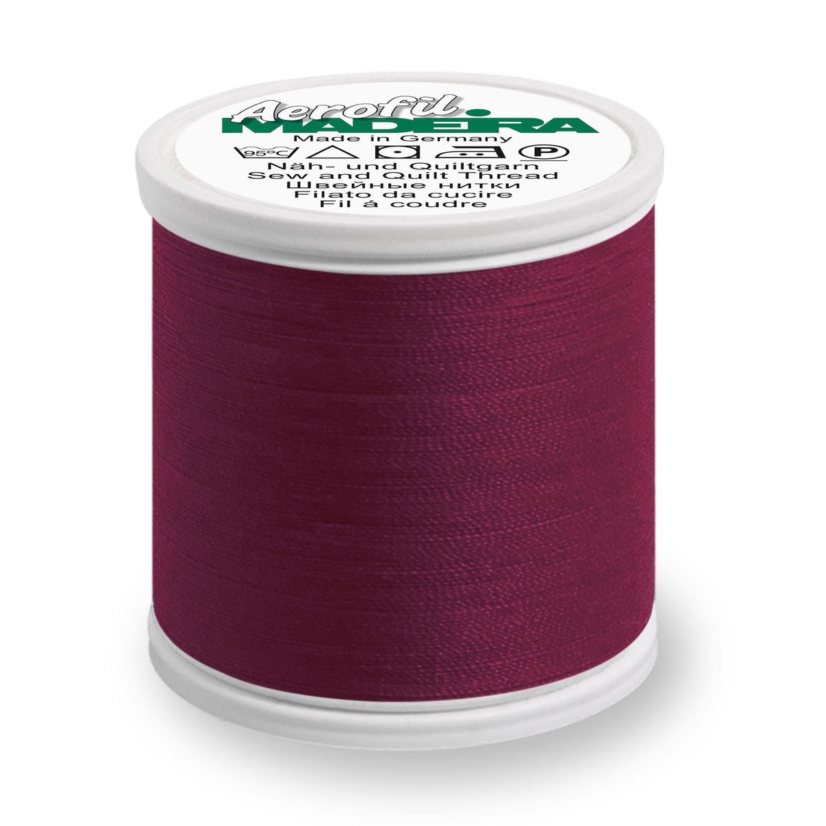 Spool of Madeira Aerofil sewing thread in cranberry