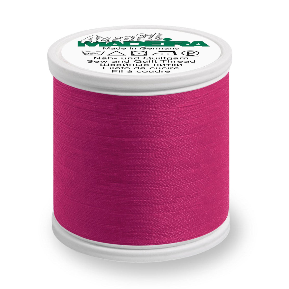 Spool of Madeira Aerofil sewing thread in deep orchid